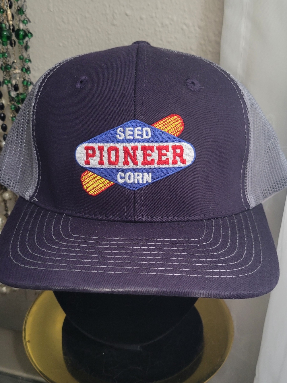 PIONEER Navy and Gray Seed Corn Trucker Hat